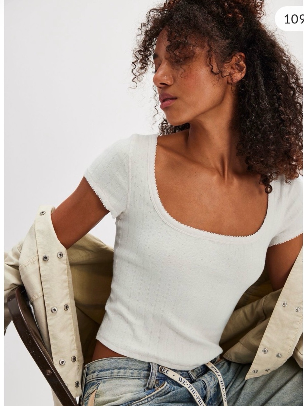 Free People End Game Pointelle Baby Tee in size XS
